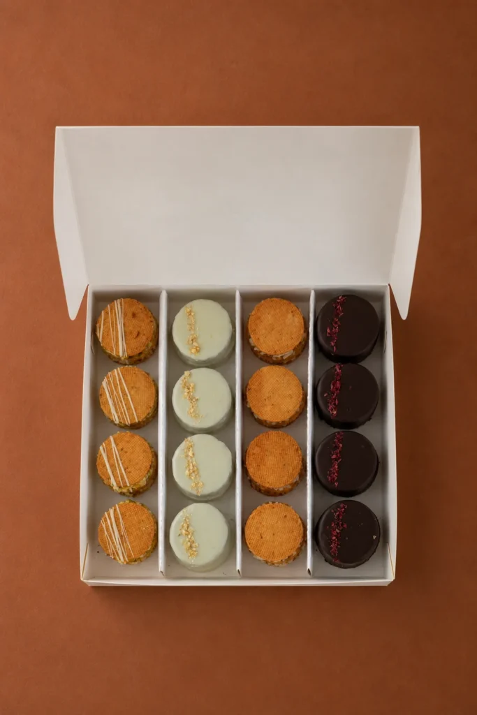 Box Alfajores abierta, vista cenital