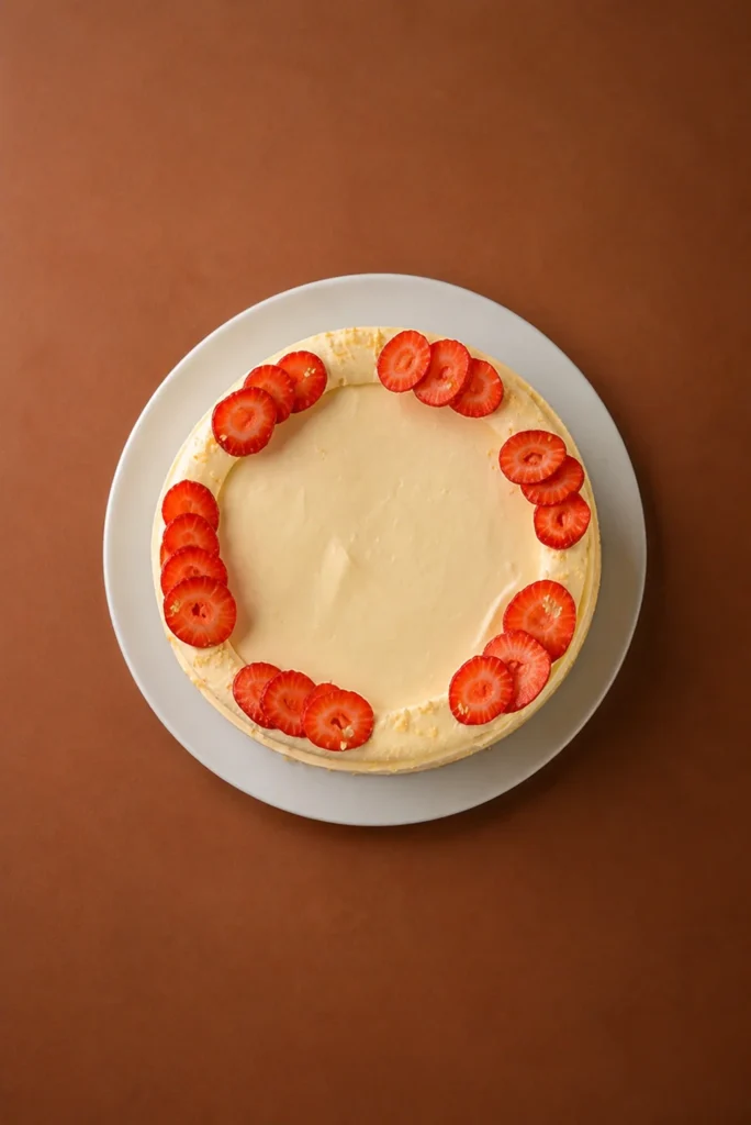 cheesecake japones cenital sobre fondo marrón cálido