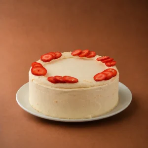 cheesecake japones lateral sobre fondo marrón cálido