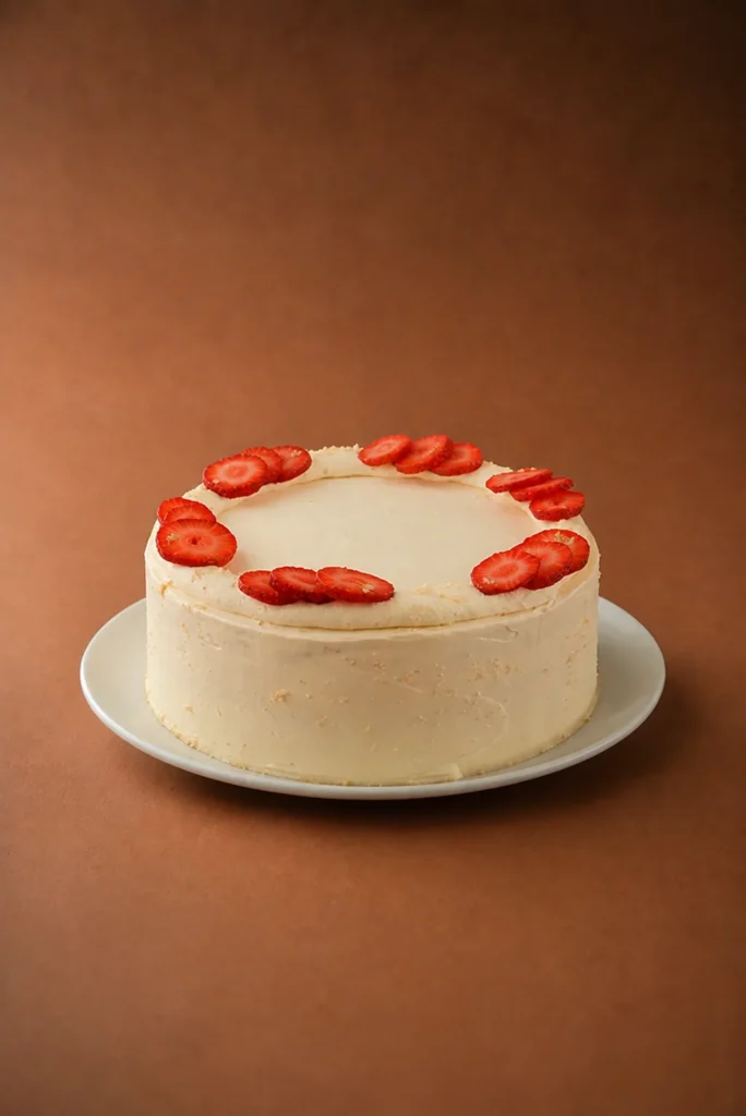 cheesecake japones lateral sobre fondo marrón cálido