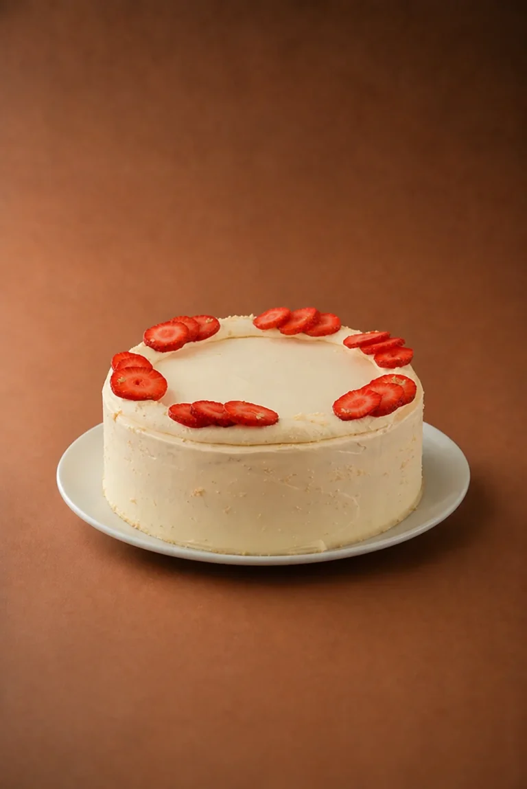 cheesecake japones lateral sobre fondo marrón cálido
