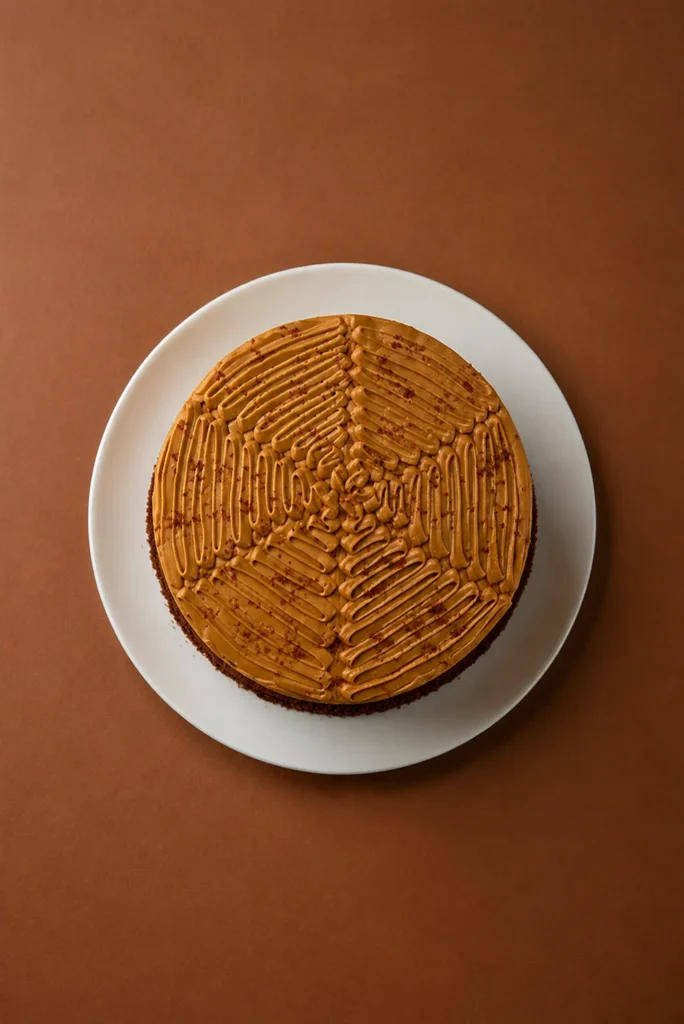chocotorta cenital sobre fondo marrón cálido