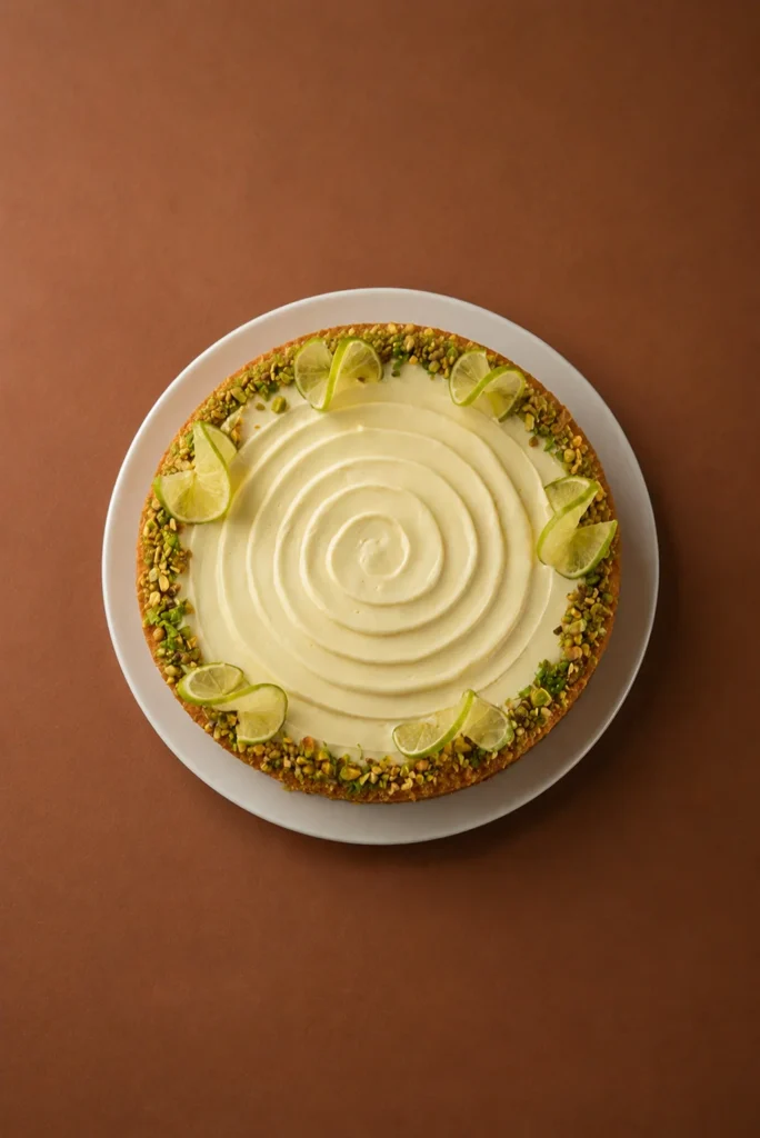 key-lime-pie-cenital sobre fondo marrón cálido