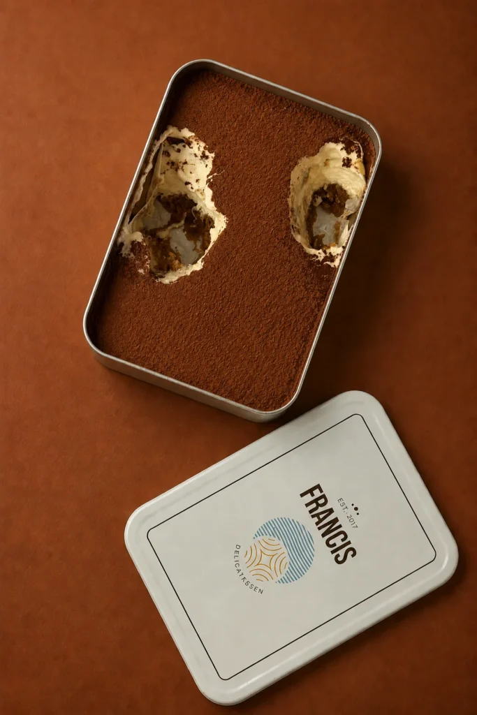 Tiramisú en lata Francis servido