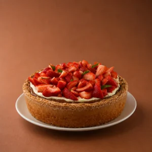 Torta de nuez vista lateral sobre fondo marrón cálido