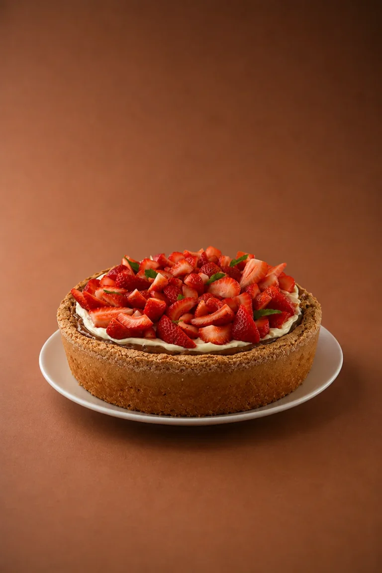 Torta de nuez vista lateral sobre fondo marrón cálido