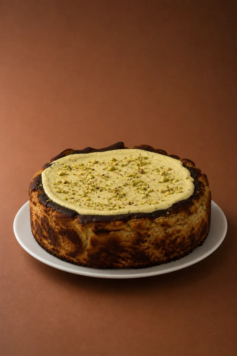 Torta vasca de pistachos Francis en vista lateral